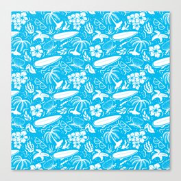 Turquoise and White Surfing Summer Beach Objects Seamless Pattern Canvas Print
