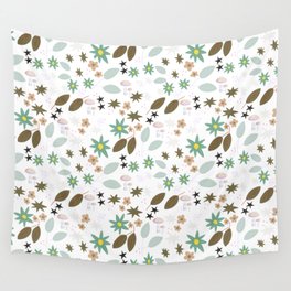 White Vintage Leaves Wall Tapestry