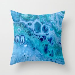 Ocean Blue Acrylic Pour Painting Throw Pillow