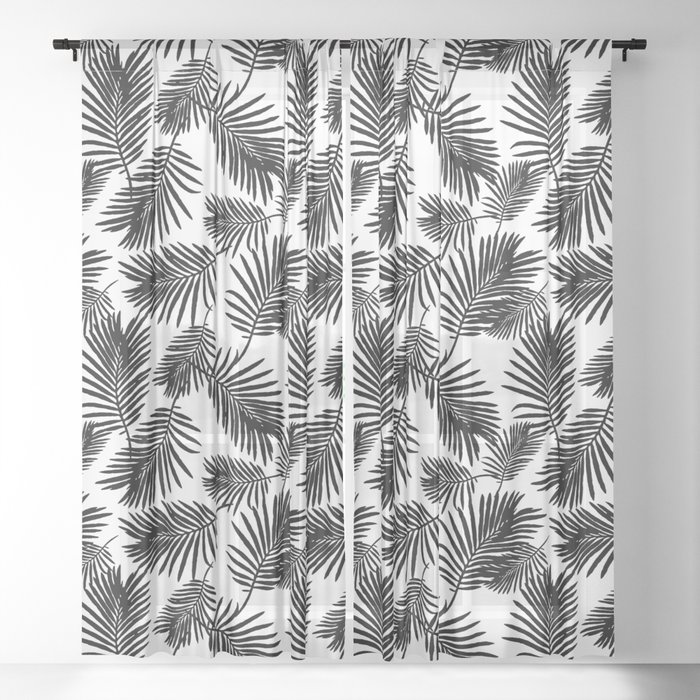 Tropical Palm Leaves Black N White Sheer Curtain