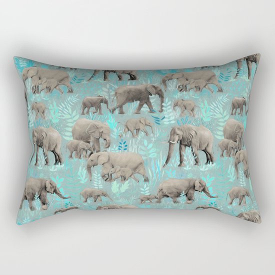 Sweet Elephants in Soft Teal Rectangular Pillow