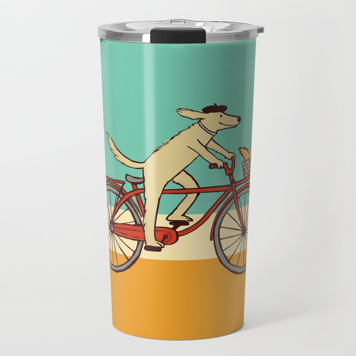 Cycling Dog with Squirrel Friend Travel Mug