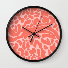 King Cheetah Print in Neon Coral + Blush Pink Wall Clock