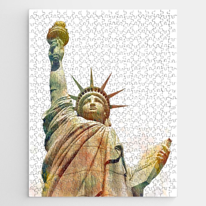 Statue of Liberty Watercolor Print by Zouzounio Art Jigsaw Puzzle