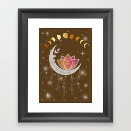 Moon dreamcatcher with pink lotus and leaves Framed Art Print