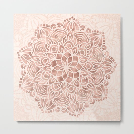 Mandala Seashell Rose Gold Coral Pink Metal Print