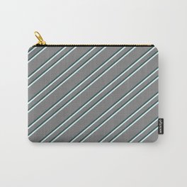 [ Thumbnail: Gray, Dark Slate Gray, and Light Cyan Colored Striped/Lined Pattern Carry-All Pouch ]