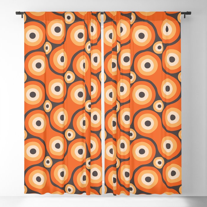 Orange Abstract Shapes 1970's Mid-Century Pattern Blackout Curtain