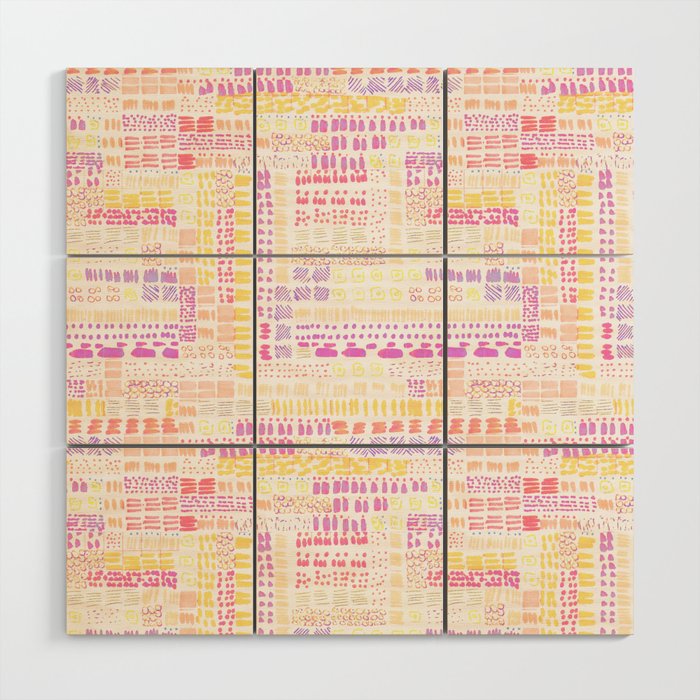 yellow peach pink candy ink marks hand-drawn collection Wood Wall Art