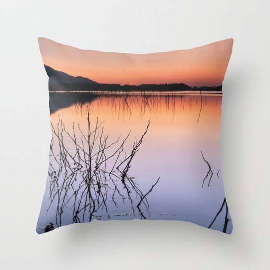 Sunset on the calm lake Throw Pillow