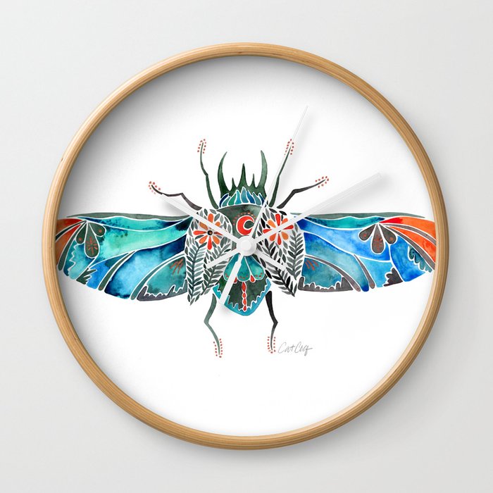 Ornamental Scarab – Turquoise & Coral Wall Clock