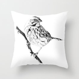 Song Sparrow Stipple Drawing Throw Pillow