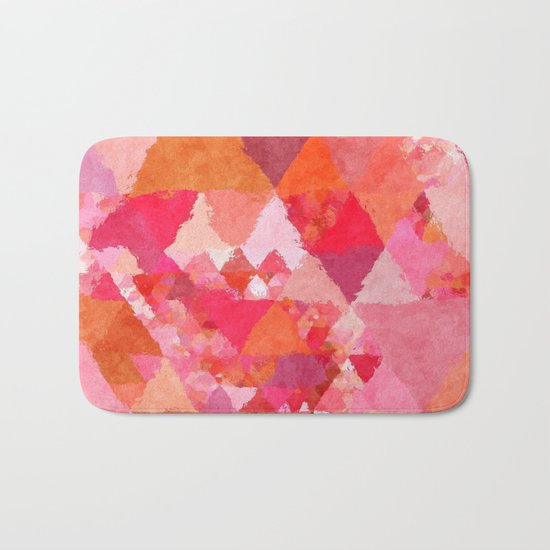 Into the heat - Pink and red watercolor Triangle pattern Bath Mat