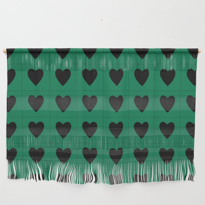 Teal black hearts pattern Wall Hanging