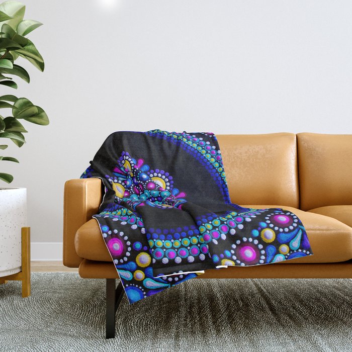 Colorful Mandala; Dot Painting Throw Blanket