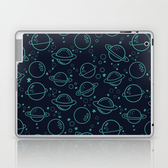 Outer Space Galaxy Print On Dark Blue Background Pattern Laptop & iPad Skin