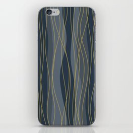 Abstract Stripes and Lines in Navy Blue, Grey and Yellow iPhone Skin