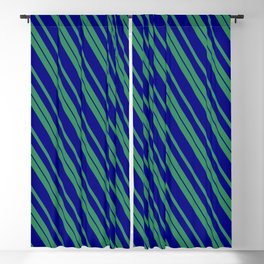 [ Thumbnail: Sea Green & Blue Colored Lines/Stripes Pattern Blackout Curtain ]