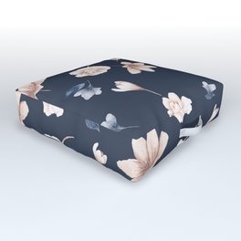 Navy Blue Floral Watercolor Pattern Outdoor Floor Cushion