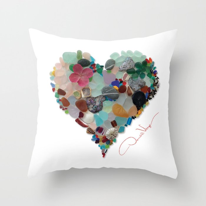 Love -  Sea Glass Heart A Unique Birthday & Father’s Day Gift Throw Pillow