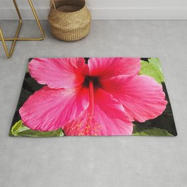 Stunning Red-Pink Hibiscus Flower Exotic Close-Up Rug
