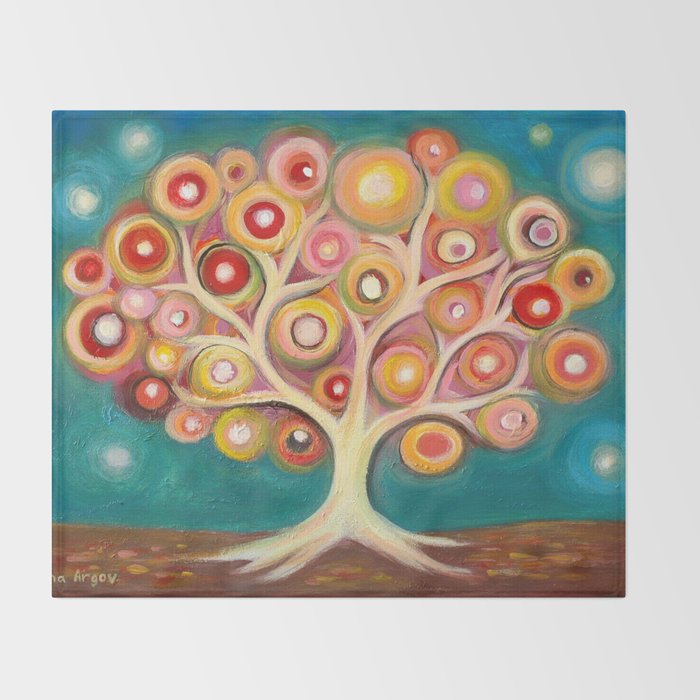 Tree Of Life With Colorful Abstract Circles Throw Blanket By