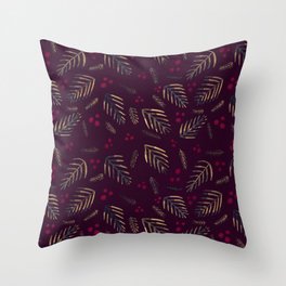 Christmas tree branches and berries - burgundy Throw Pillow