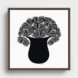Flower Blooms - Black with White Background Framed Canvas
