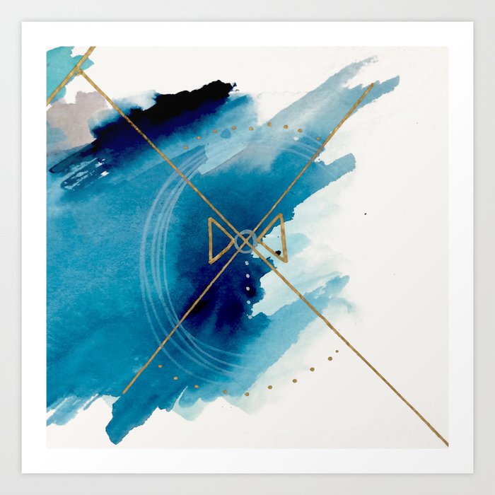 Galaxy Series 3 - a blue and gold abstract mixed media set Art Print