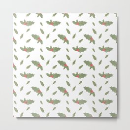 Holly berry and winter leaves, Christmas symbol pattern. Metal Print
