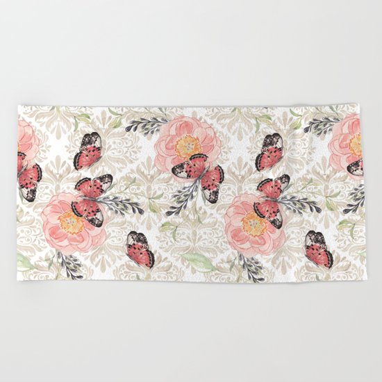 Flowers & butterflies #2 Beach Towel