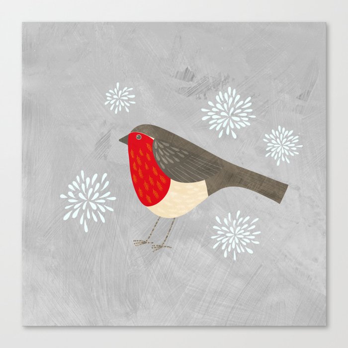 Robin and Snowflakes Canvas Print