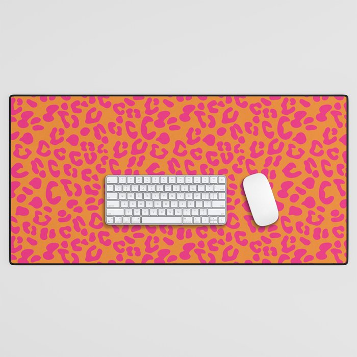 80s Leopard Print in Orange and Hot Pink Desk Mat