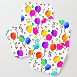 It's A Party! with Balloons and Streamers/Bright Rainbow Colors/Hand Painted Watercolor Coaster