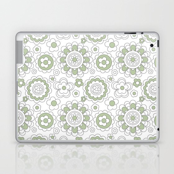 Minimal Green 60s 70s Retro Flowers Laptop & iPad Skin