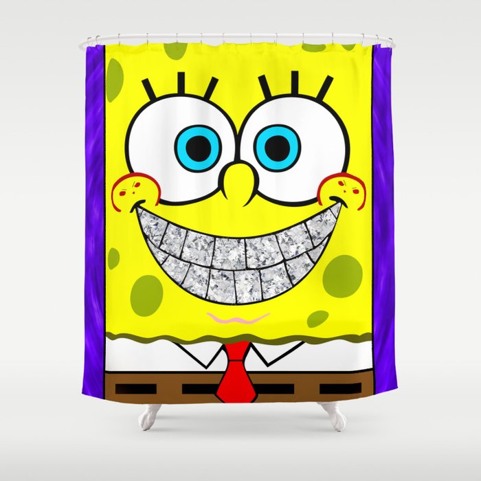 Icey Spongebob With Angry Cheeks Shower Curtain By Iam Electronics