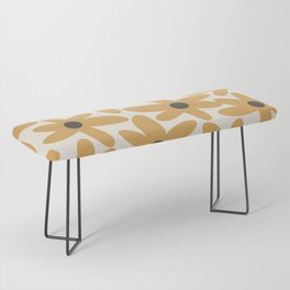 Daisy Time Retro Floral Pattern in Muted Mustard Gold, Charcoal Grey, and Cream Bench