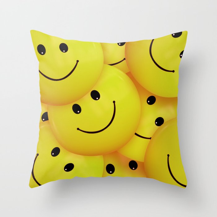 Smiles Yellow Round Smileys Throw Pillow