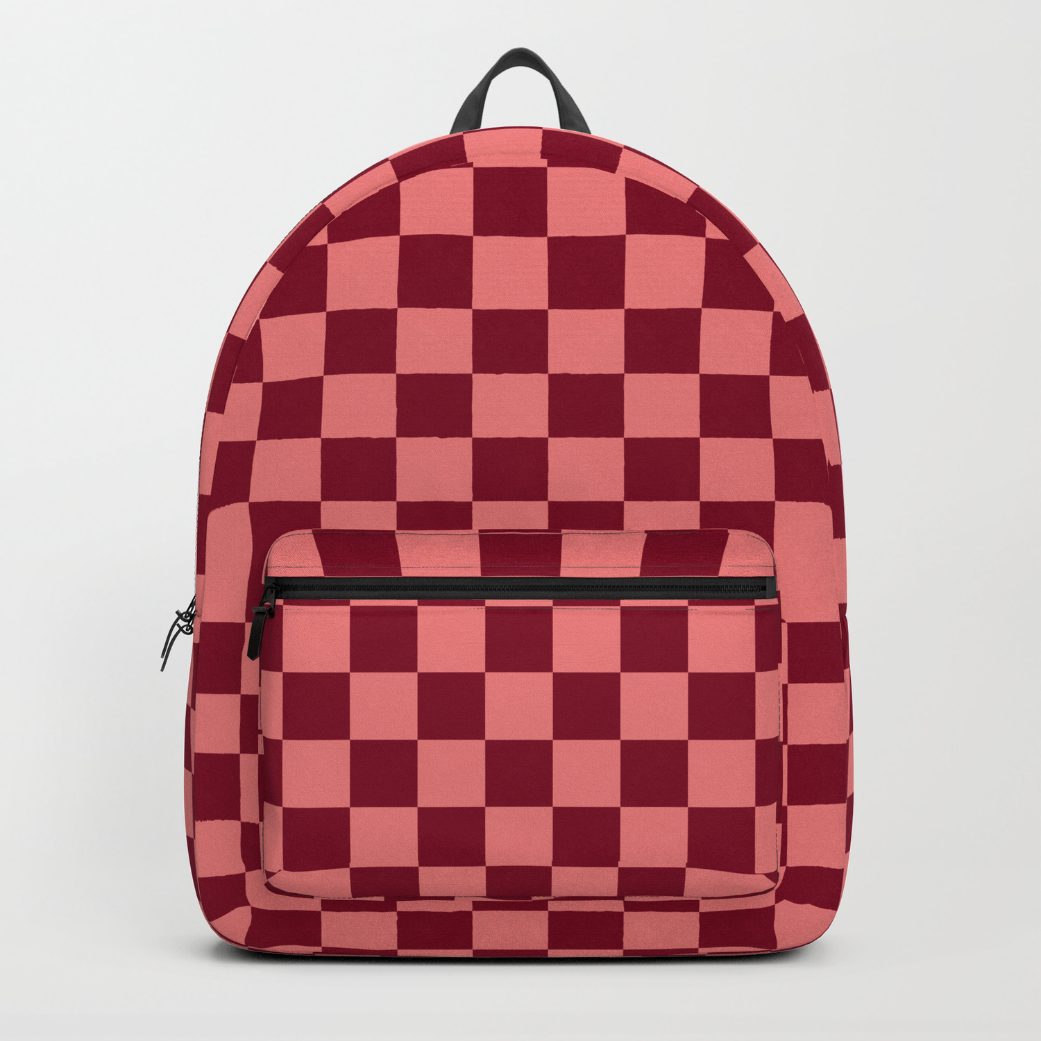 red checkerboard backpack