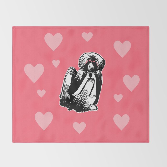 Longhaired Shih Tzu Illustration Throw Blanket By Artistabigail