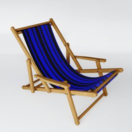 [ Thumbnail: Black & Blue Colored Lines Pattern Sling Chair ]