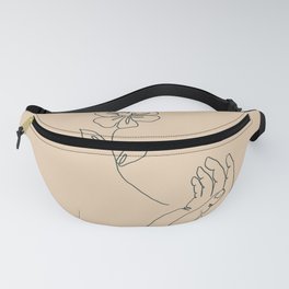 Contour Line Art Hand and Flower Natural Fanny Pack