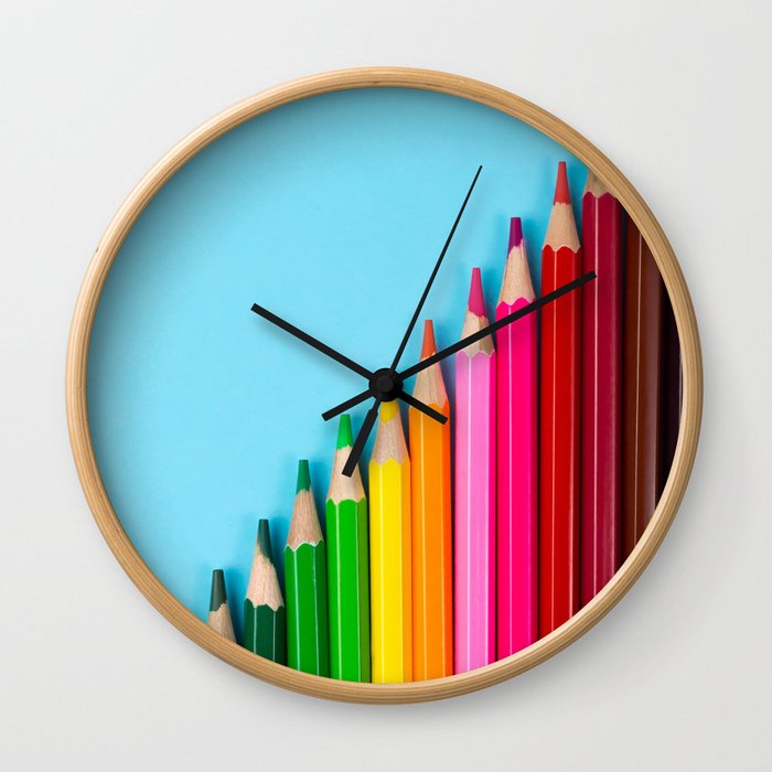 Rainbow Colored Pencils Wall Clock