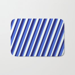 [ Thumbnail: Royal Blue, Mint Cream & Midnight Blue Colored Lines/Stripes Pattern Bath Mat ]