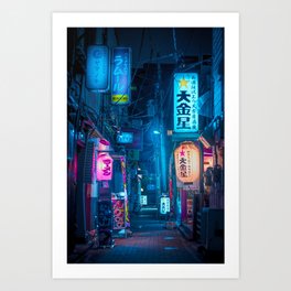Big Japanese Lantern in the Street of Tokyo Aesthetic Cyberpunk Style Photography Art Print