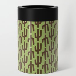 Brown and Green Saguaro Cactus Silhouette with Horizontal Stripes Can Cooler