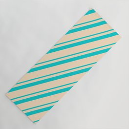 [ Thumbnail: Dark Turquoise & Bisque Colored Stripes Pattern Yoga Mat ]