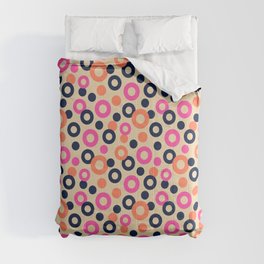 DROPS POLKA DOTS PATTERN in ORANGE, PINK AND DARK BLUE ON SAND Comforter