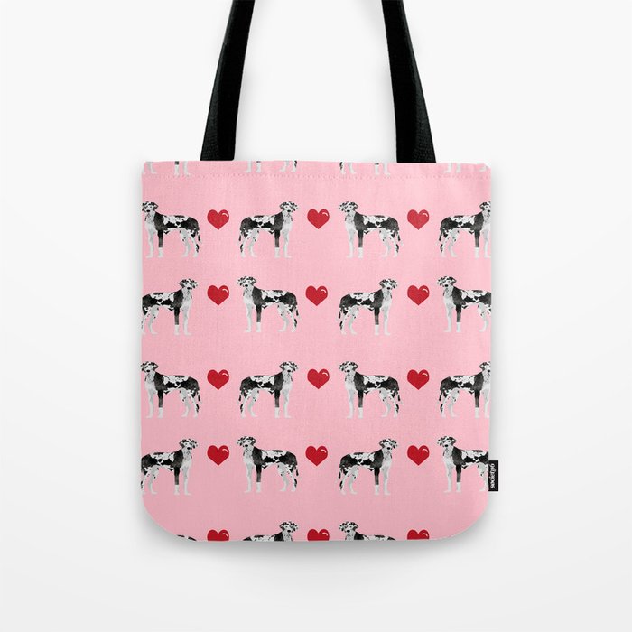 Great Dane harlequin coat dog breed gifts pet patterns for pure breed lovers love hearts Tote Bag