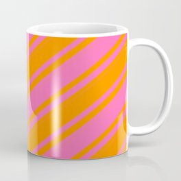 [ Thumbnail: Dark Orange & Hot Pink Colored Striped/Lined Pattern Coffee Mug ]